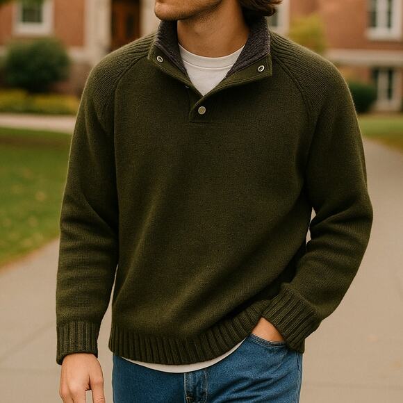 Vintage Men's Gap Sweater Wool Henley size Medium Fisherman Grunge Olive Green - Picture 1 of 7